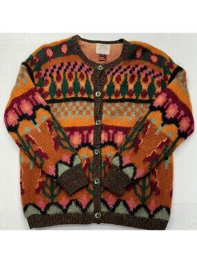 Vintage Susan Bristol Hand Knit Multicolor Button-Up Mohair Wool Cardigan Sweate